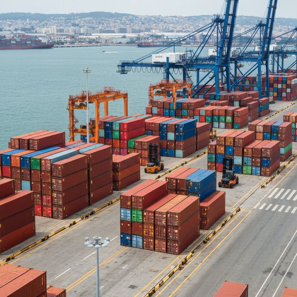 Port avec conteneurs d'importation